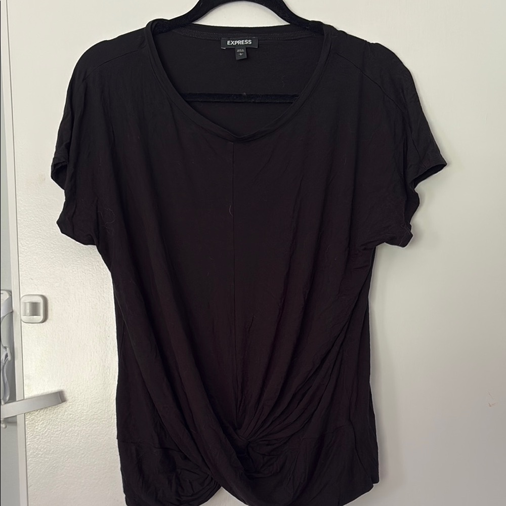 Express Women's Black Short Sleeve Twist Tee